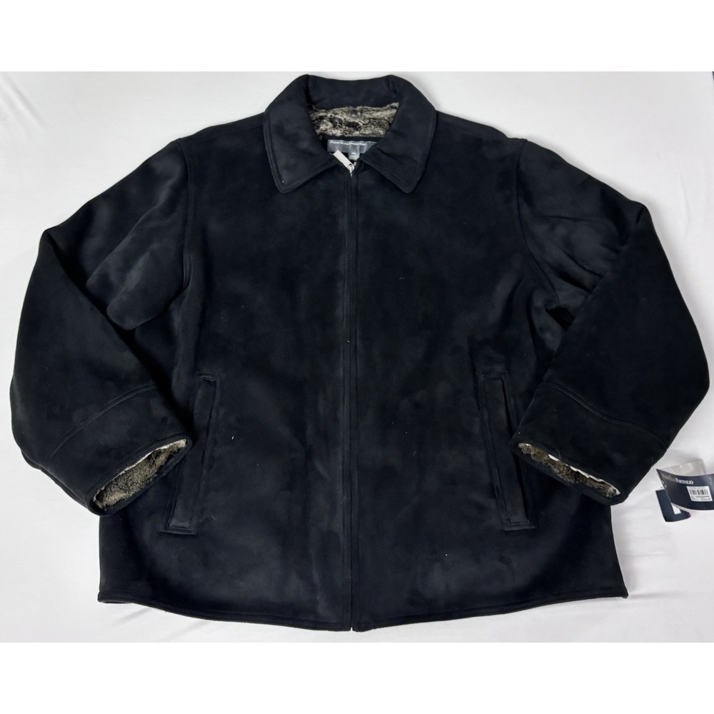 Perry‎ Ellis Portfolio Mens XXL Black Faux Suede Shearling Lined Winter Coat NWT